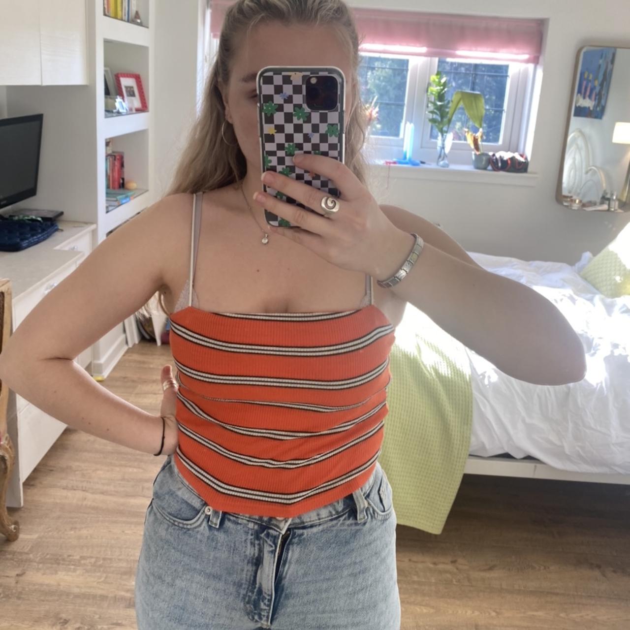 orange stripped cami top! size Xs shown on Uk6/8!... - Depop