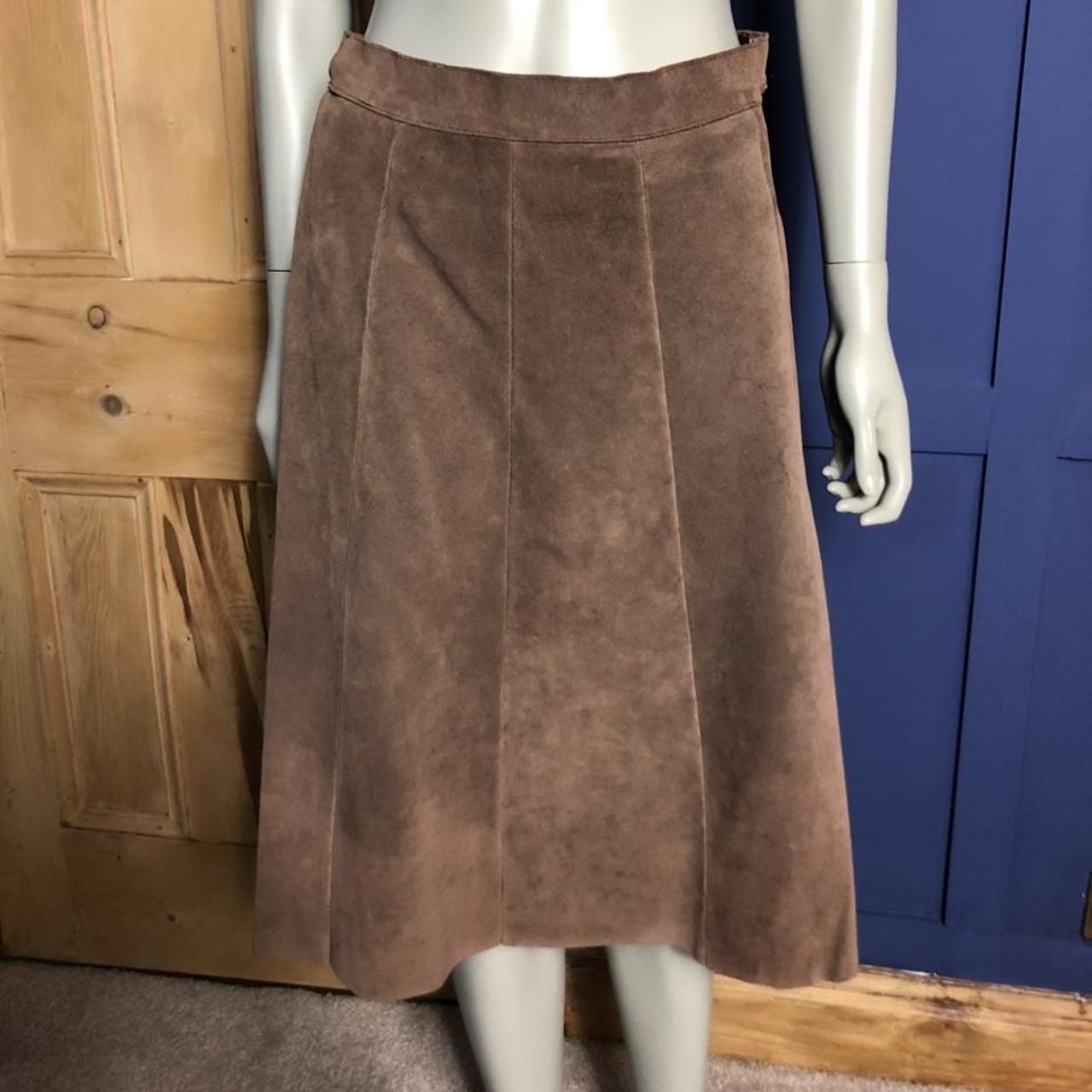 Vintage 1970’s brown suede and leather 2 piece skirt - Depop