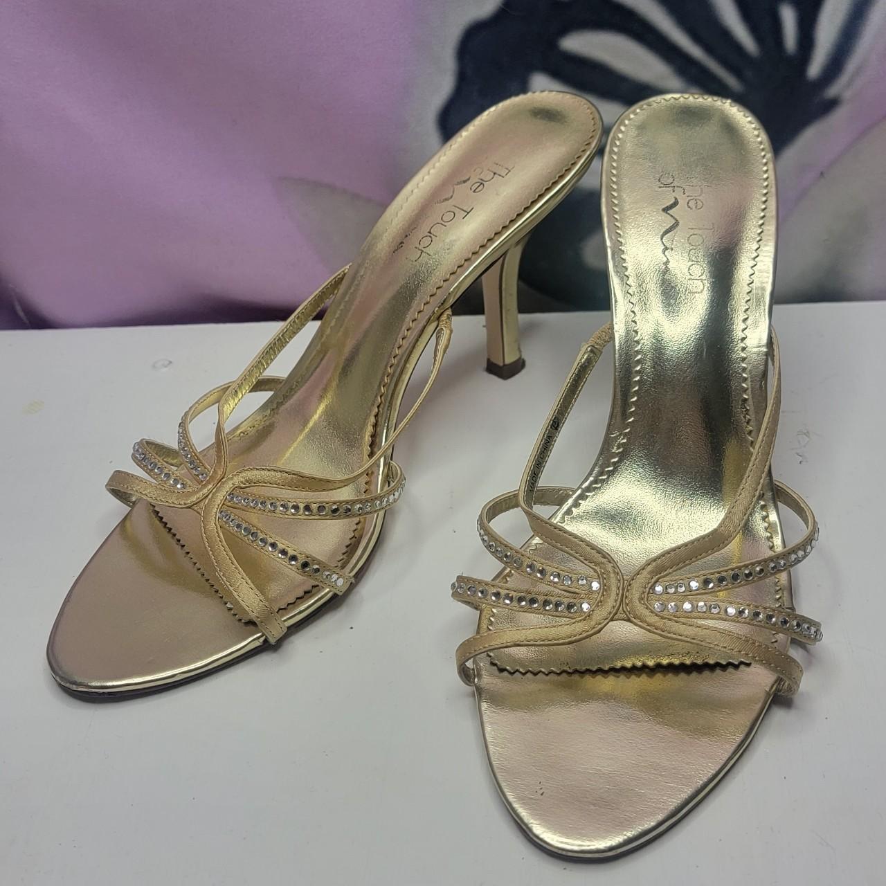 Chic Sexy Vintage 90s Gold Rhinestone Strappy Heels... - Depop