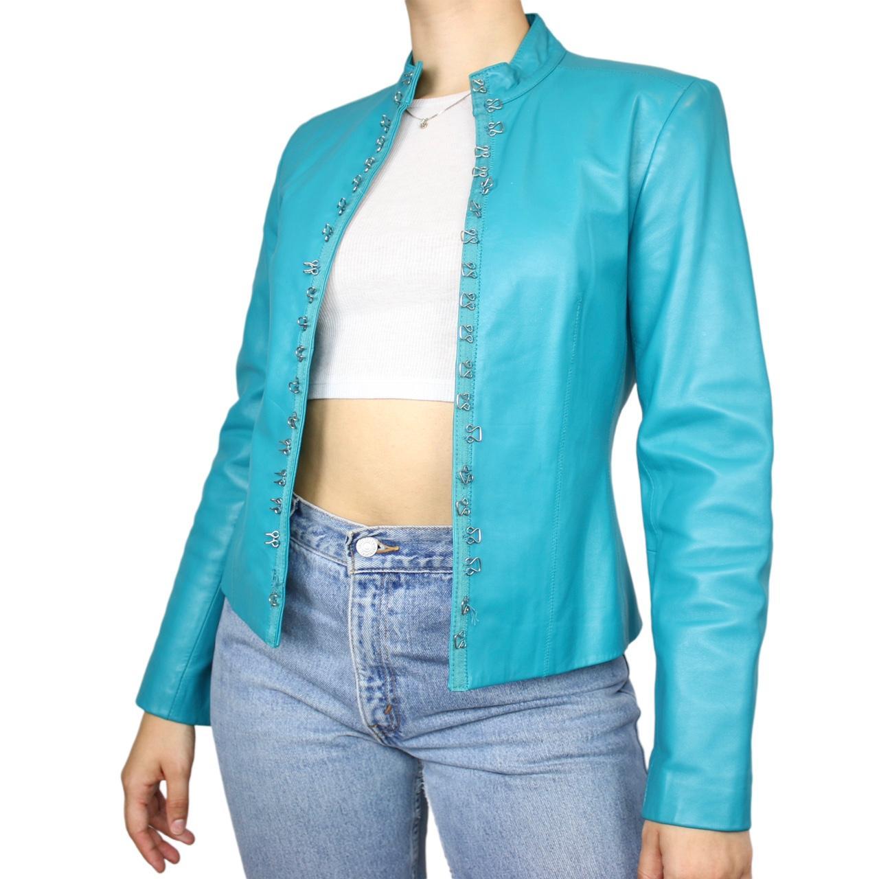 Vintage blue outlet leather jacket