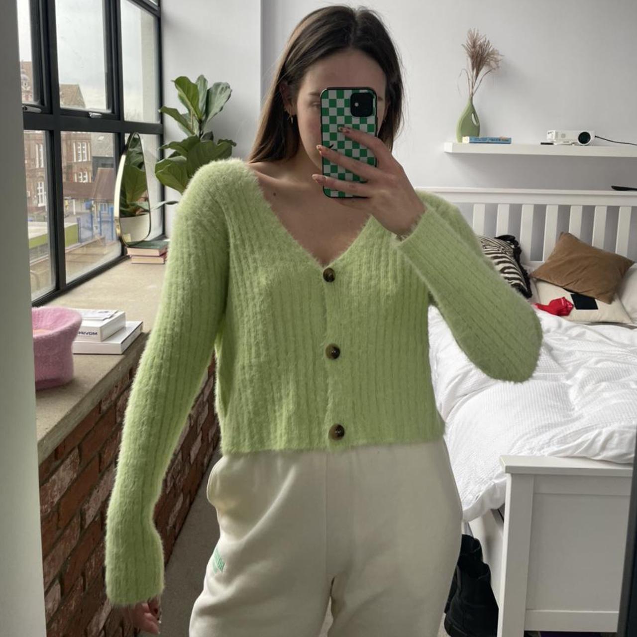 ⚡️NASTY GAL fluffy lime cardigan Barely worn,... - Depop