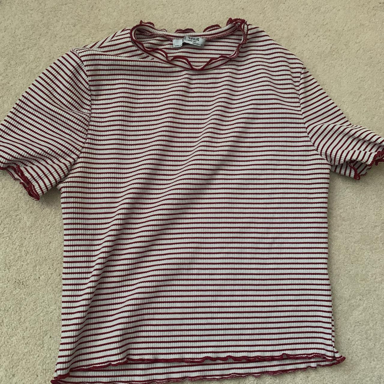 Zara trafaluc ribbed red and white striped tshirt... - Depop