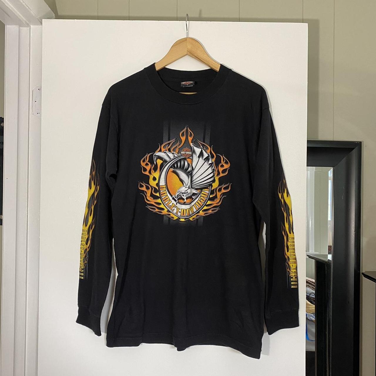 Harley Davidson Black long sleeve tee with eagles... - Depop