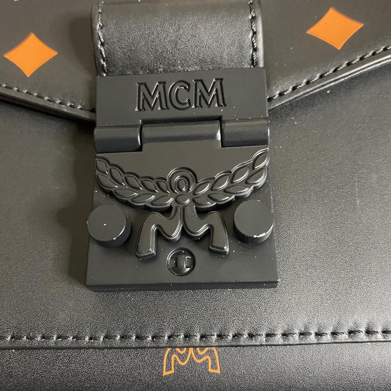 MCM Calfskin Color Splash Logo Crossbody Small in Black and Orange