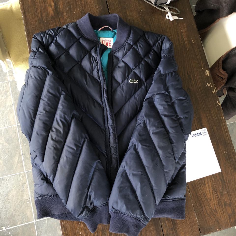 Lacoste quilted puffer/bomber jacket. blue.... - Depop