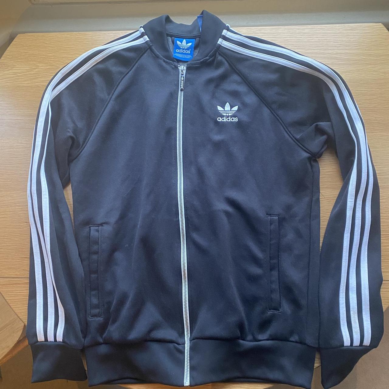 Adidas Track Jacket in Black Some marks down white... - Depop