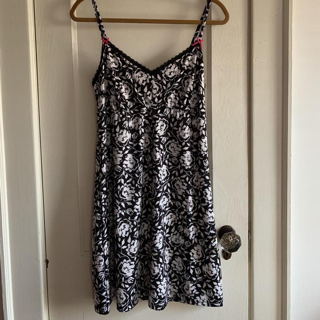 laura ashley slip dress. black and white pattern... - Depop
