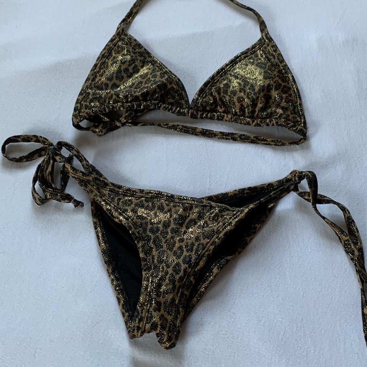iridescent leopard print bikini top. ties in back.... - Depop