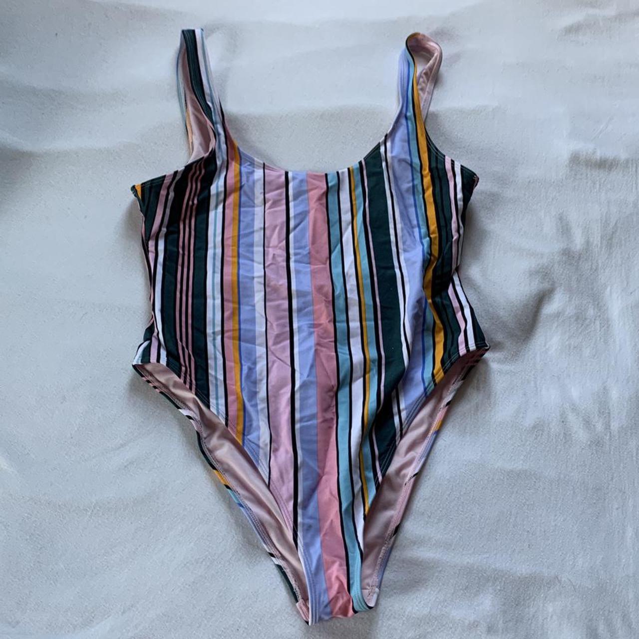 striped one piece bathing suit. tags cut off bc they... - Depop