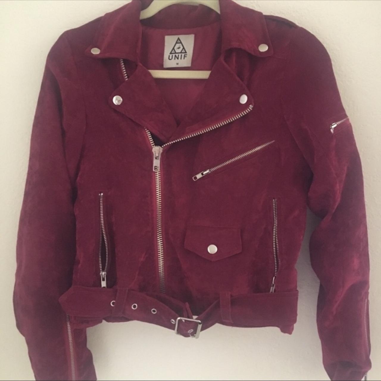 Unif red velvet motorcycle jacket A classic... - Depop