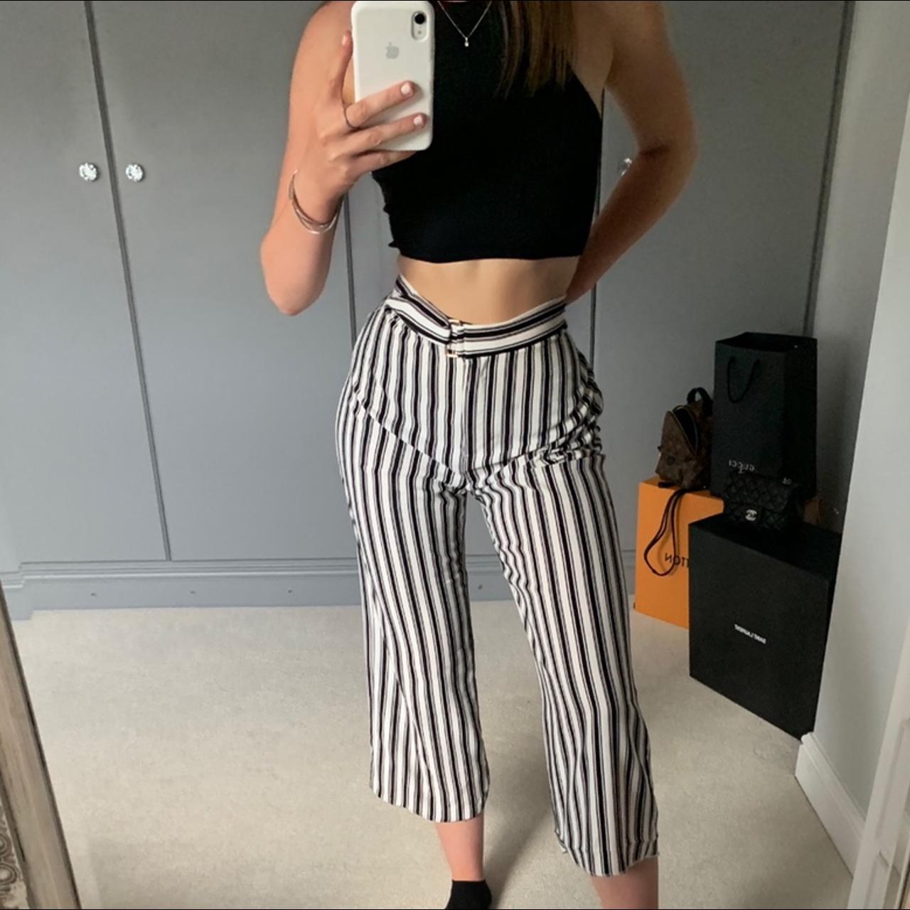 River island black pink and white stripe trousers  Depop