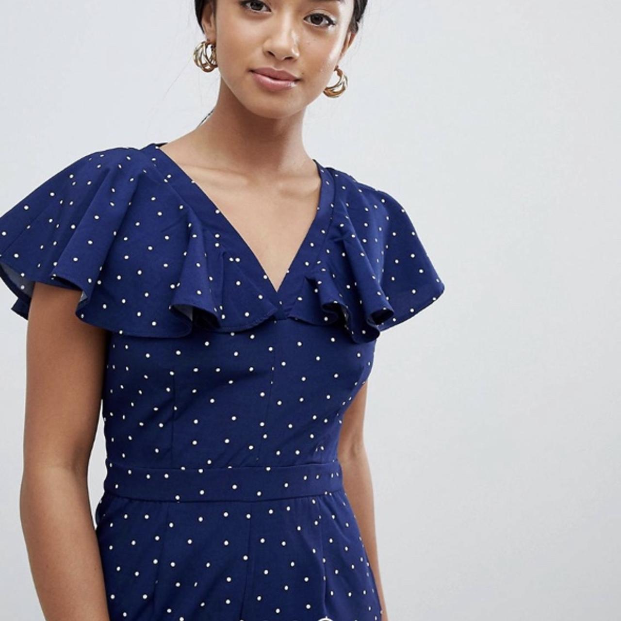 Missguided navy polka dot frilled playsuit 💙 V Depop