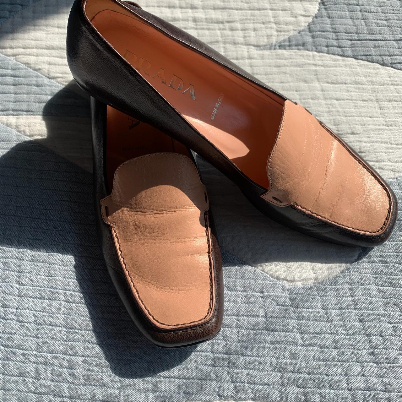 Prada Women's Pink and Brown Loafers | Depop