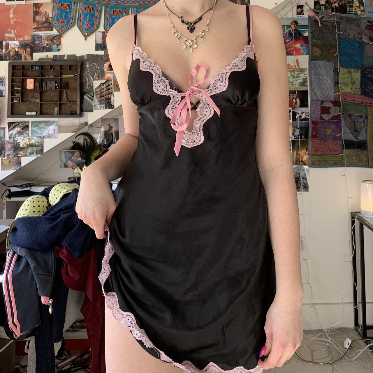 La Senza Silk Slip Dress Lingerie With Pink Lace Depop