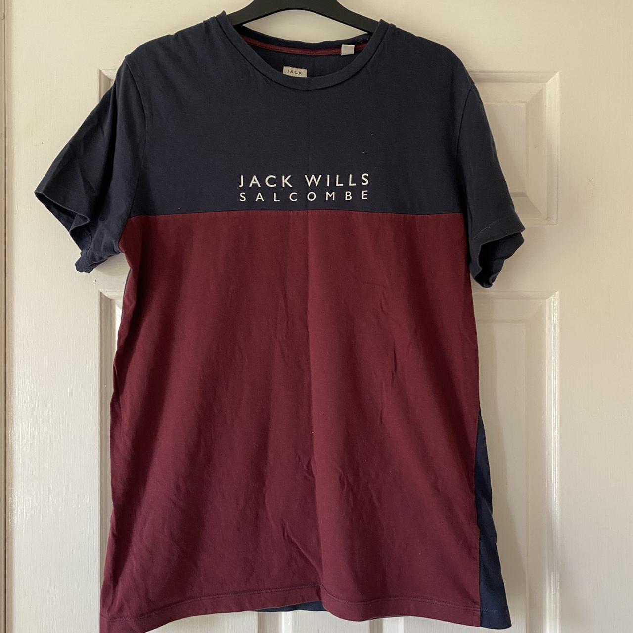 Men’s Jack Wills navy and maroon block tshirt with... Depop