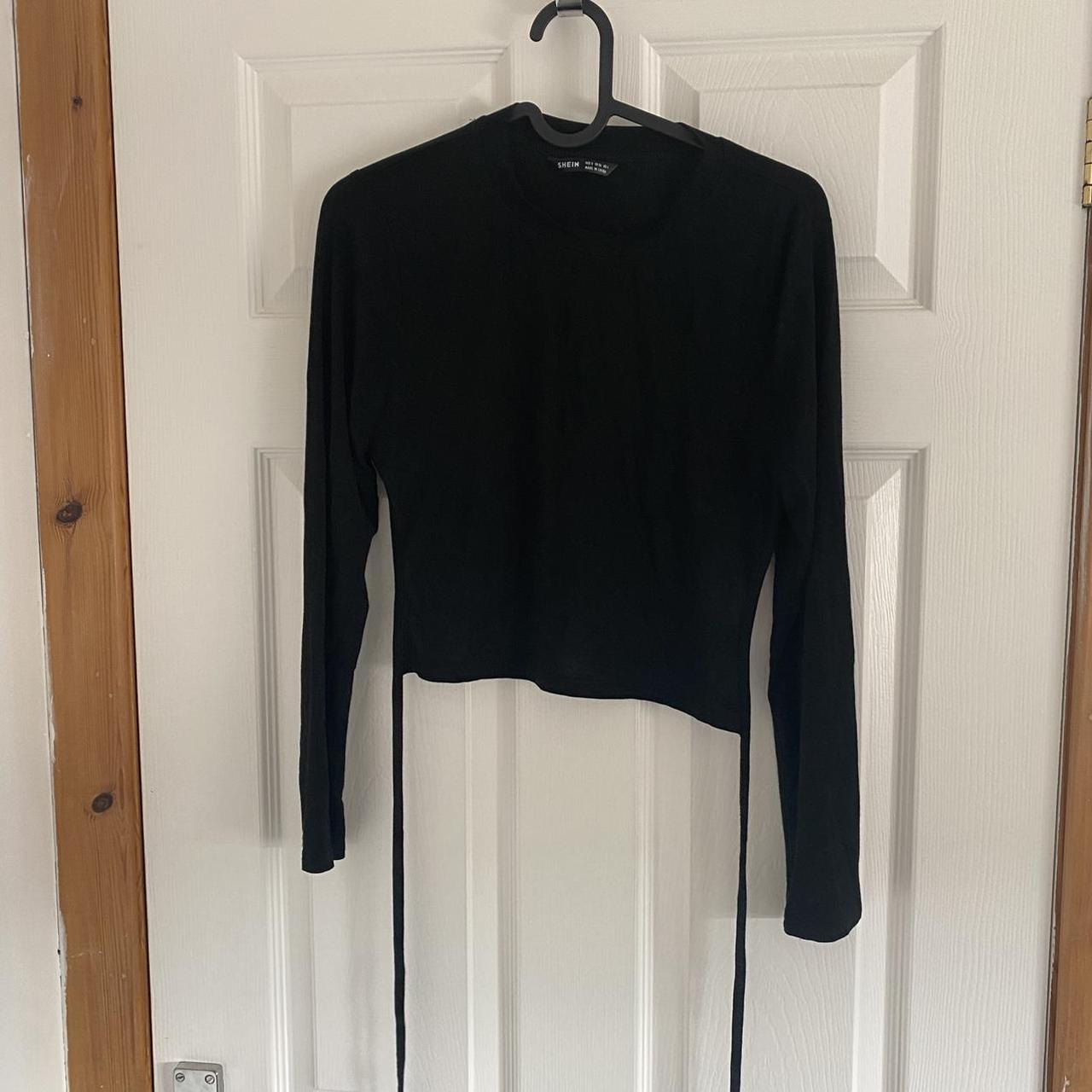 Black backless long sleeve crop top, size small,... - Depop