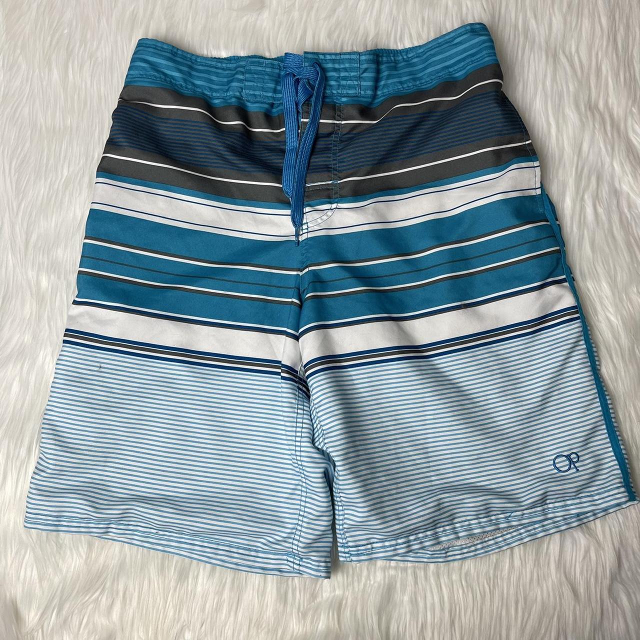 OPI Men's White and Blue Swim-briefs-shorts | Depop