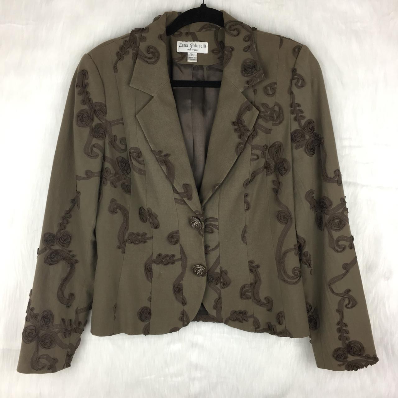 lena gabrielle brown blazer. 3D applique floral. Depop