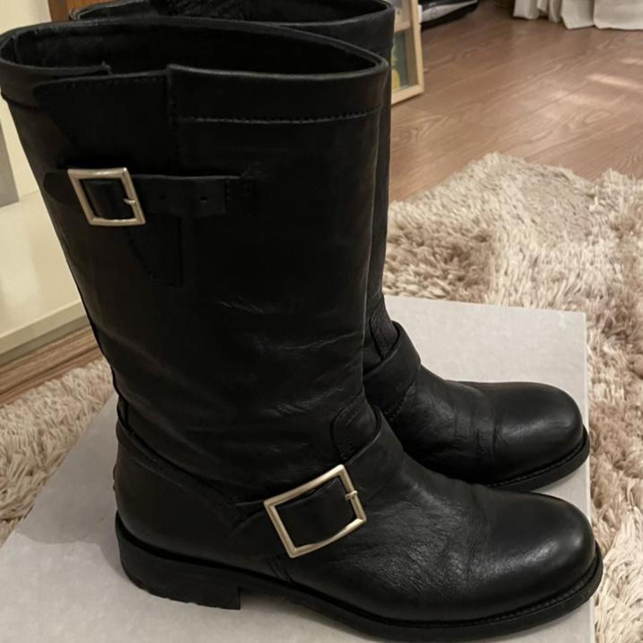 Jimmy Choo ladies tall black biker boots, uk 5 eu38.... - Depop