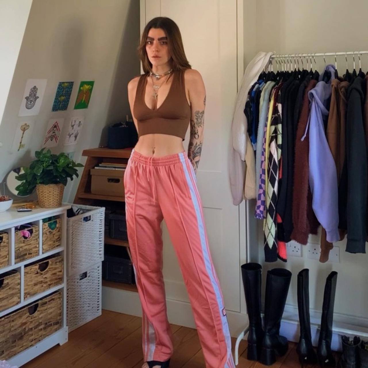 pink adidas popper trousers