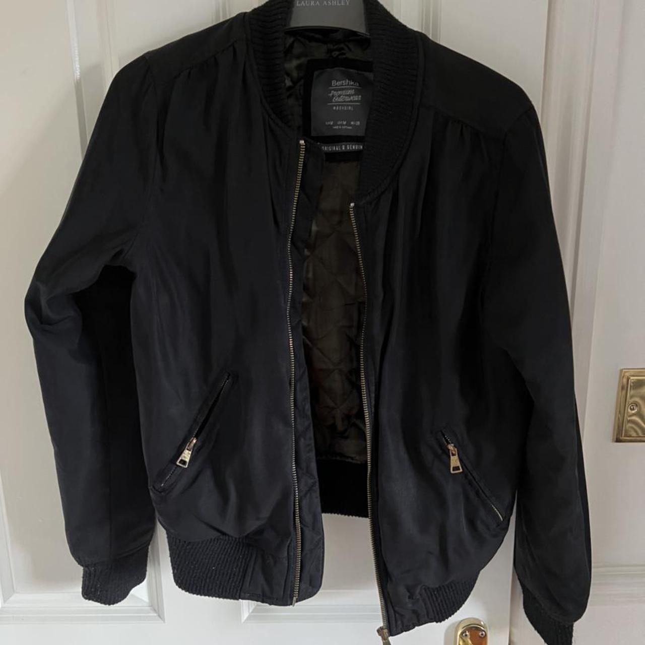 Black bomber jacket with khaki lining. From Bershka... - Depop