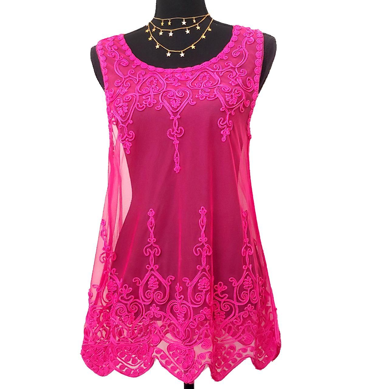 Bright Pink Bold Fuschia Lace Boho Embroidered Fairy... - Depop