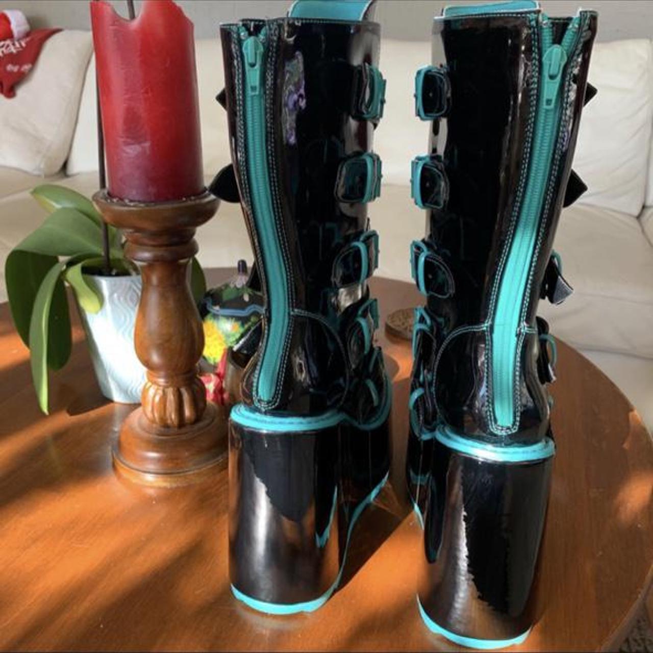 Dune Butterfly Platform Boots in Black Teal - ShopperBoard