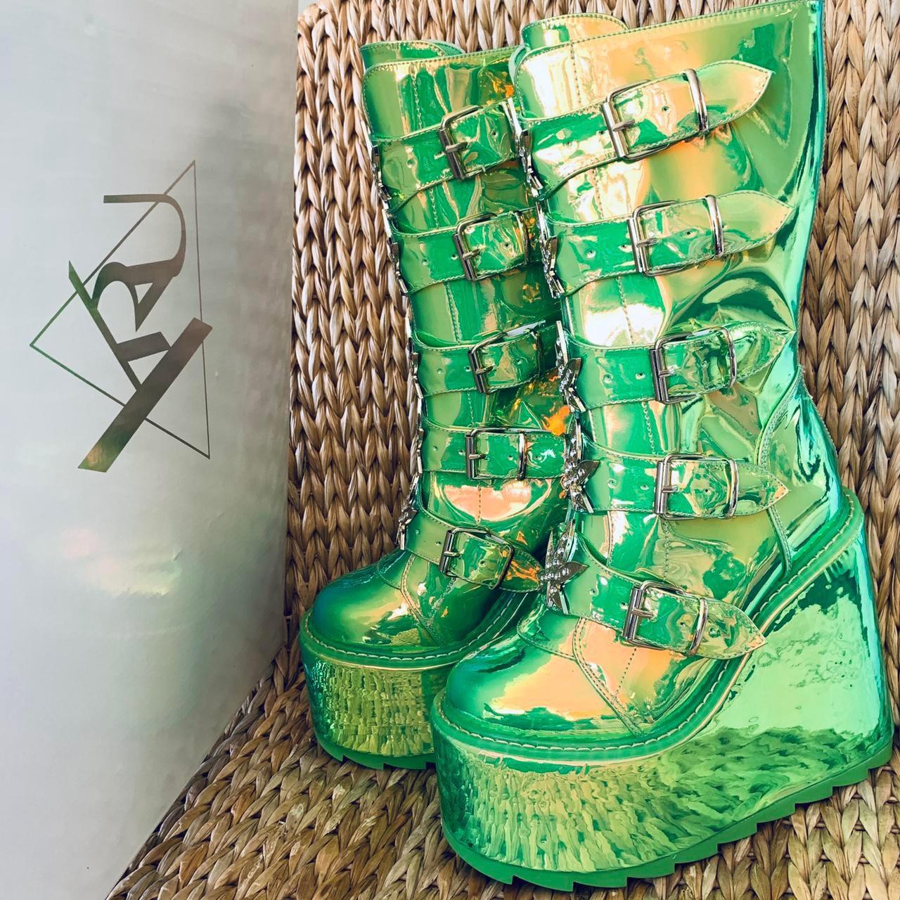 green platform boots