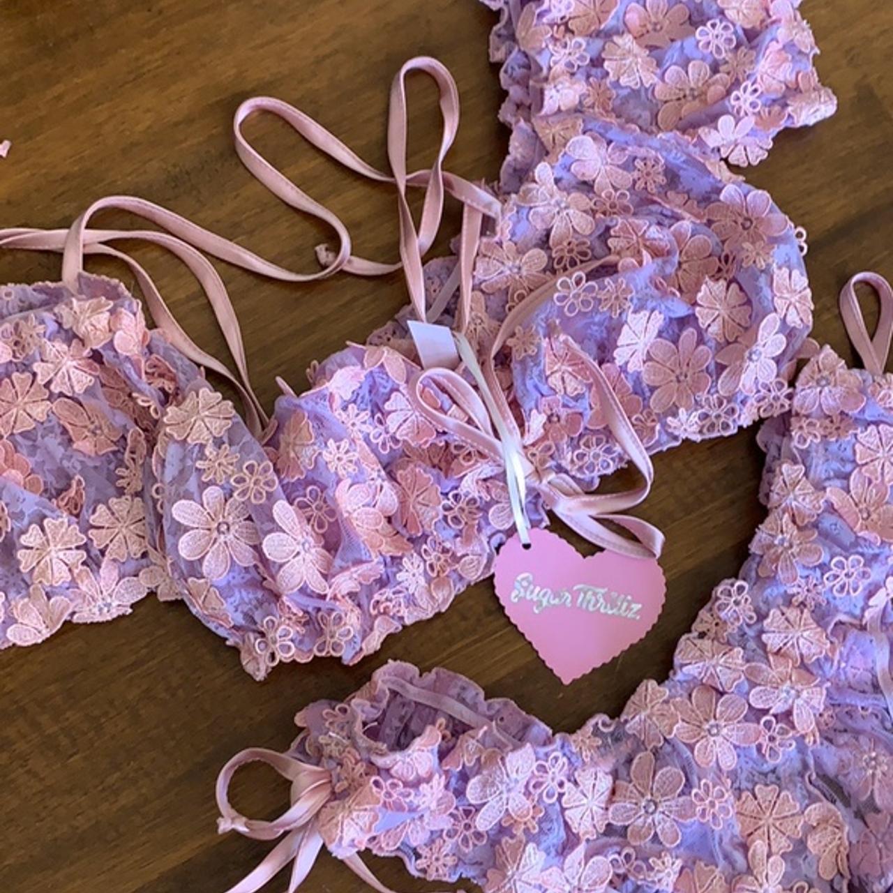 Floral Lace And Mesh Bikini Back Cutout Panties - Pink – Dolls Kill