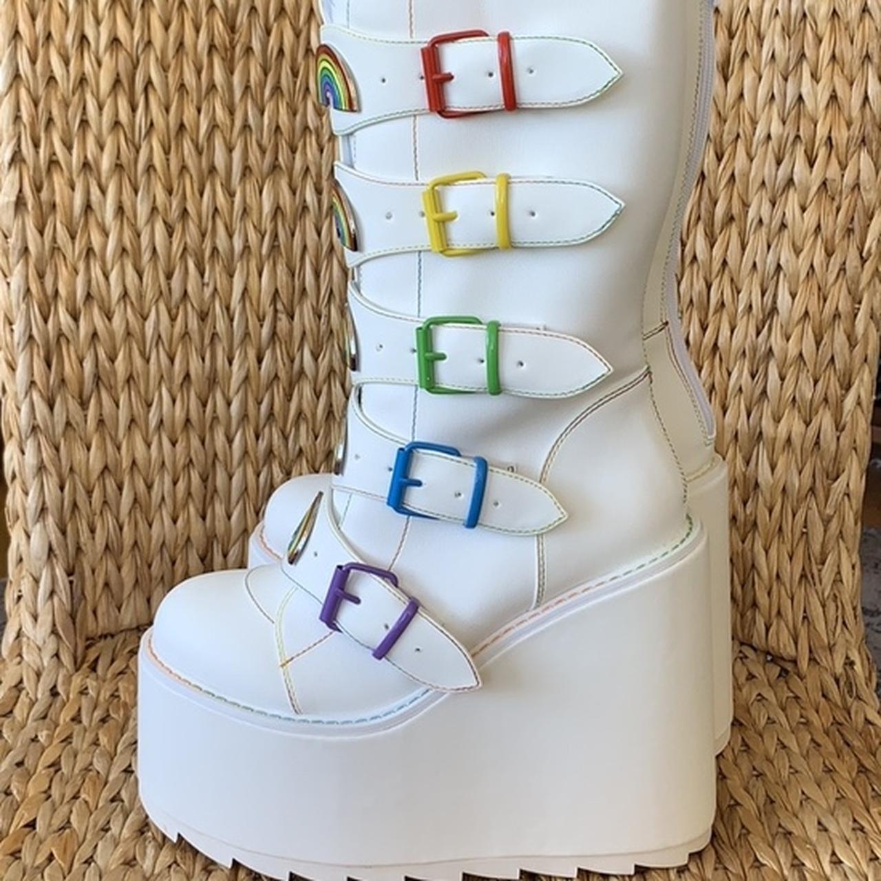 rainbow white boots