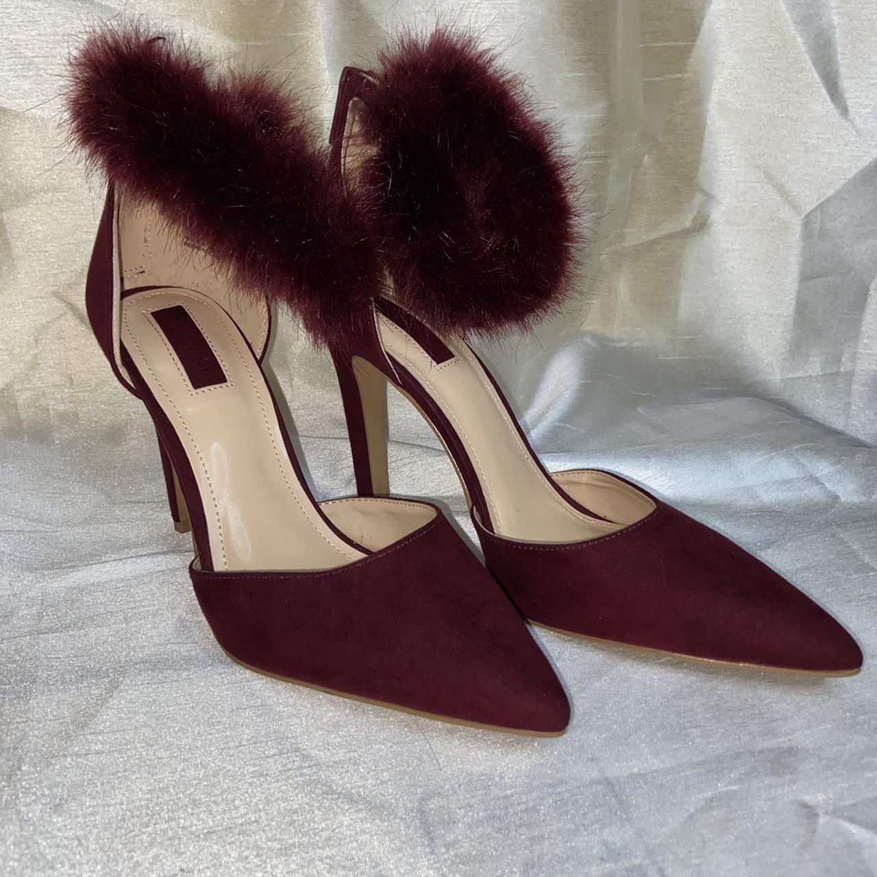 Burgundy 2025 fluffy heels