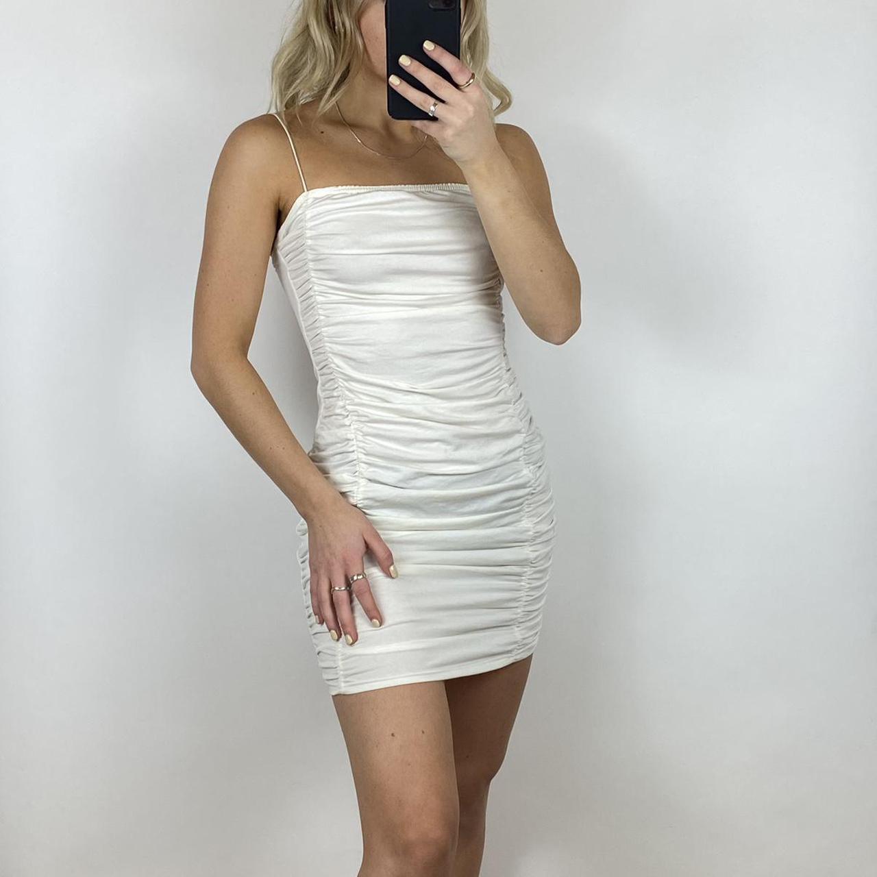 Ruched bodycon best sale dress white