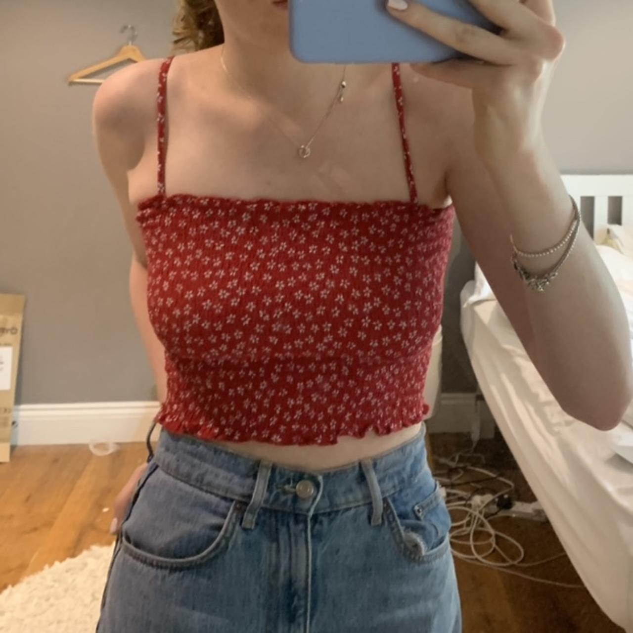 brandy Melville red floral crop top Adjustable - Depop