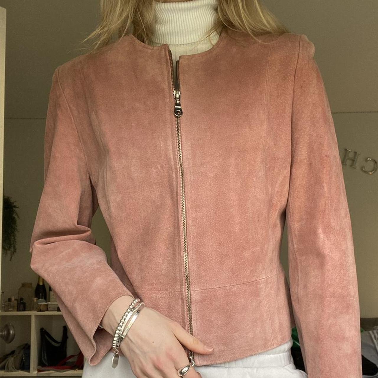 real suede baby pink jacket so so chic... Depop