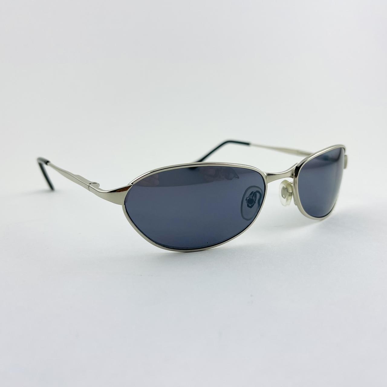 Vintage Y2K Silver Metal Frame Deadstock Sunglasses... - Depop