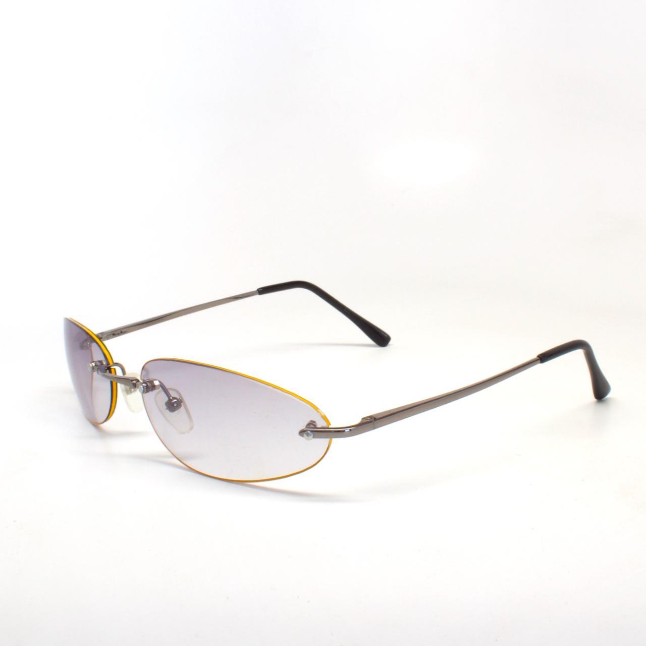 Authentic Y2K Vintage Rimless Yellow Oval Sunglasses - Depop