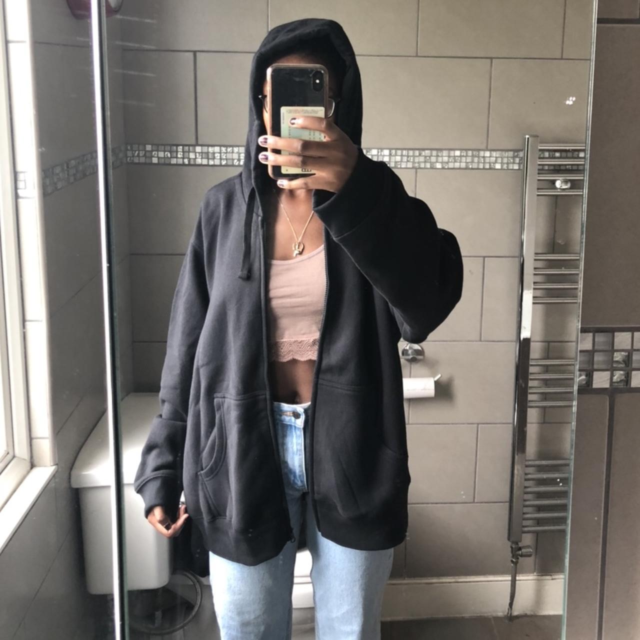 * Black hoodie * Black Oversized hoodie zip up... Depop