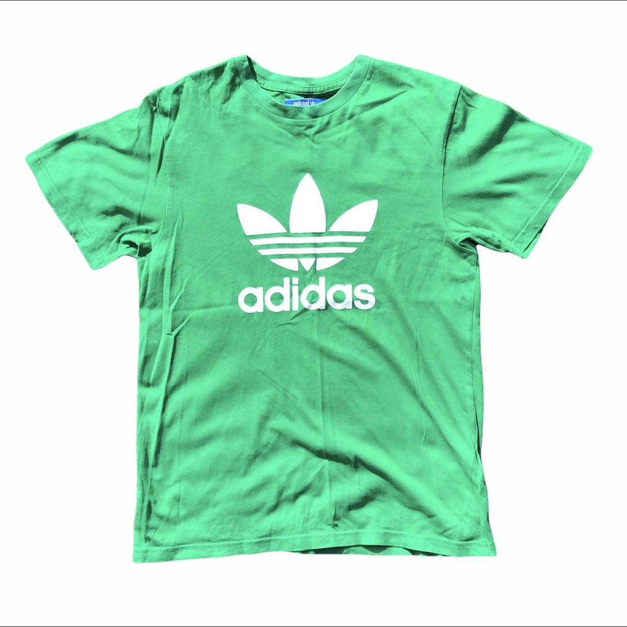 Adidas Men's Green and White T-shirt | Depop