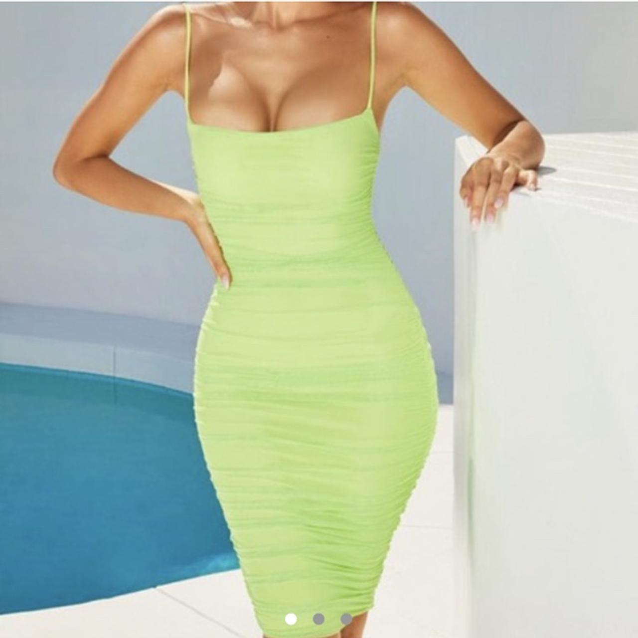 Oh Polly lime green ruched dress Like new Size 6 Depop
