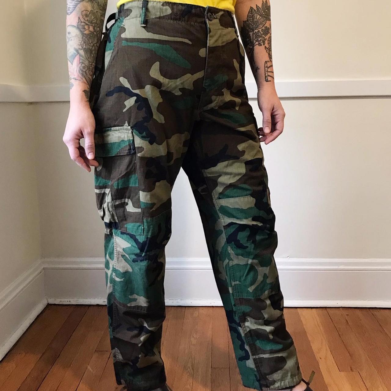 vintage high-waist military jacket ミリタリー Vintage Military Camo High Waist Trousers Summer Utility Cargo