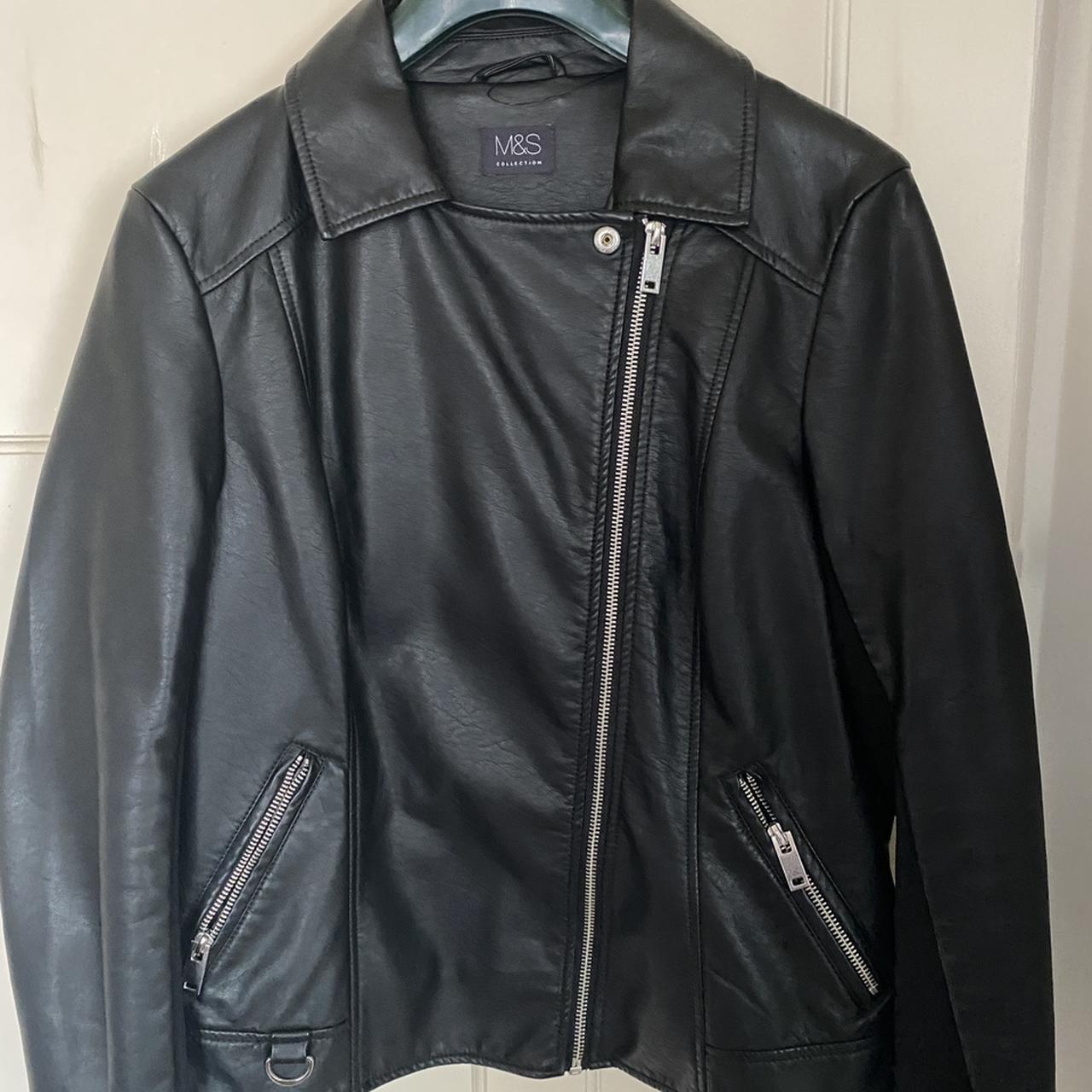 M&S faux Leather jacket Small white Mark on the... - Depop