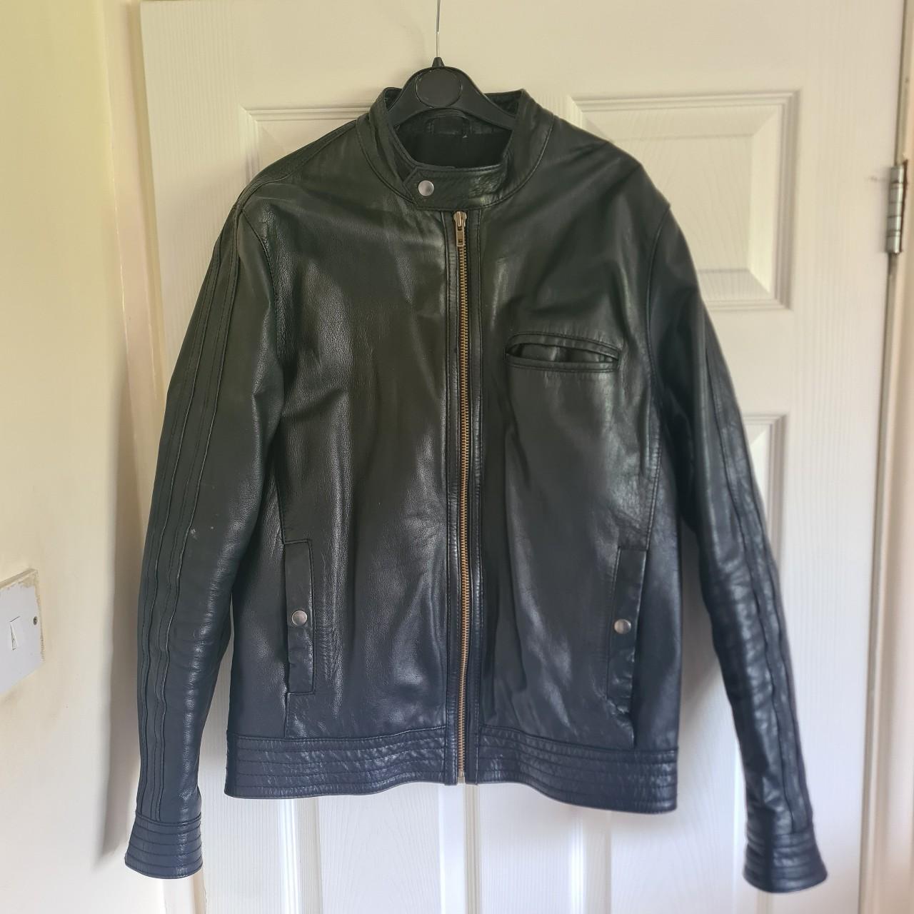 Asos black genuine leather jacket. Tear on the... - Depop