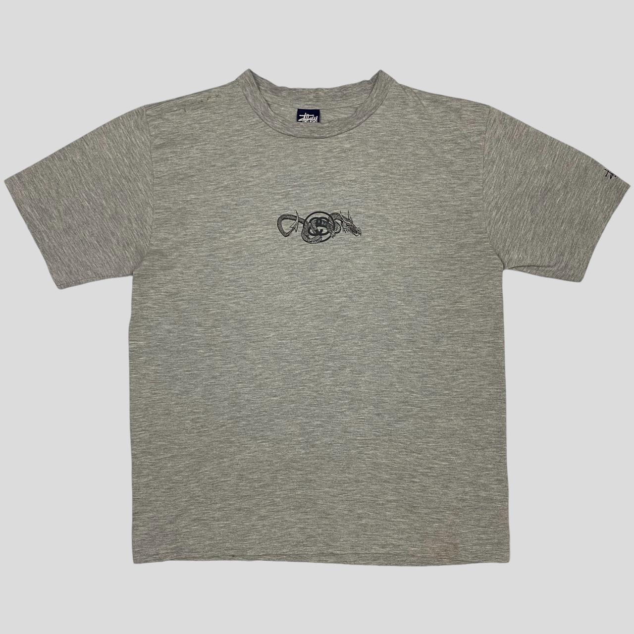 Stüssy Men's Grey and Black T-shirt | Depop