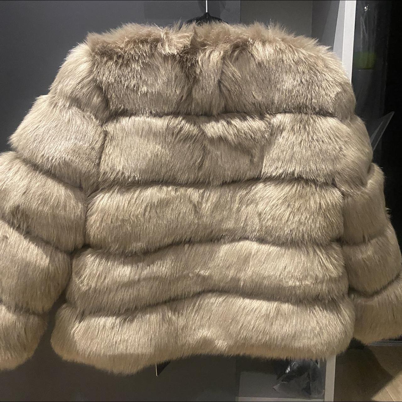 Faux fur coat camel tan colour. Never... Depop