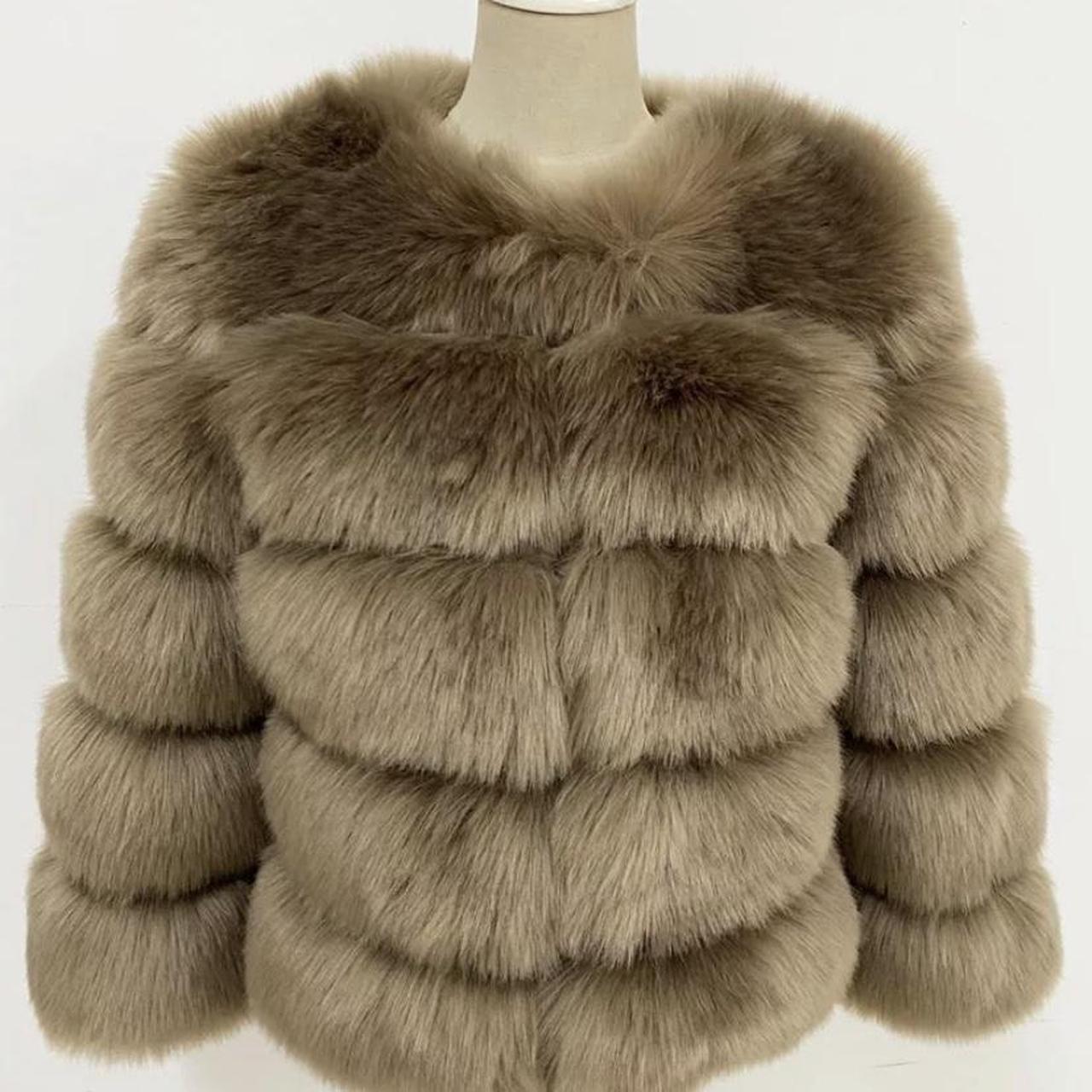 Faux fur coat camel tan colour. Never... Depop