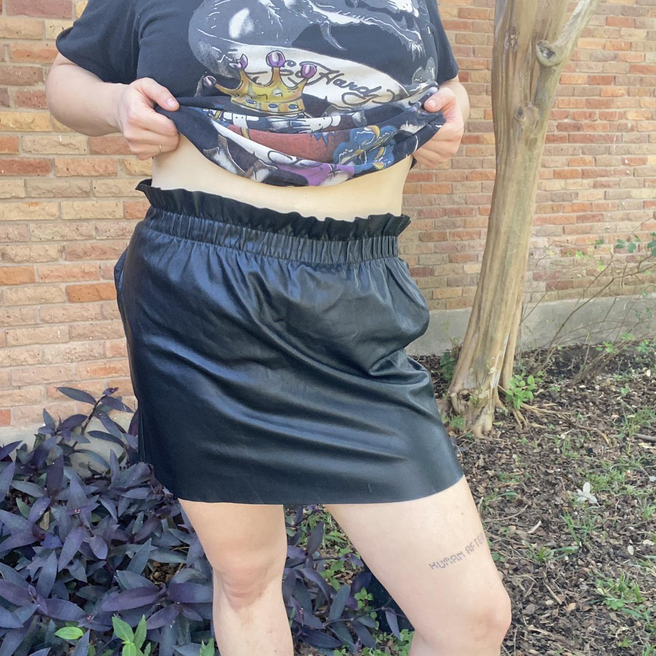 V stretchy Comfy biker slut pleather skirt 90s... - Depop