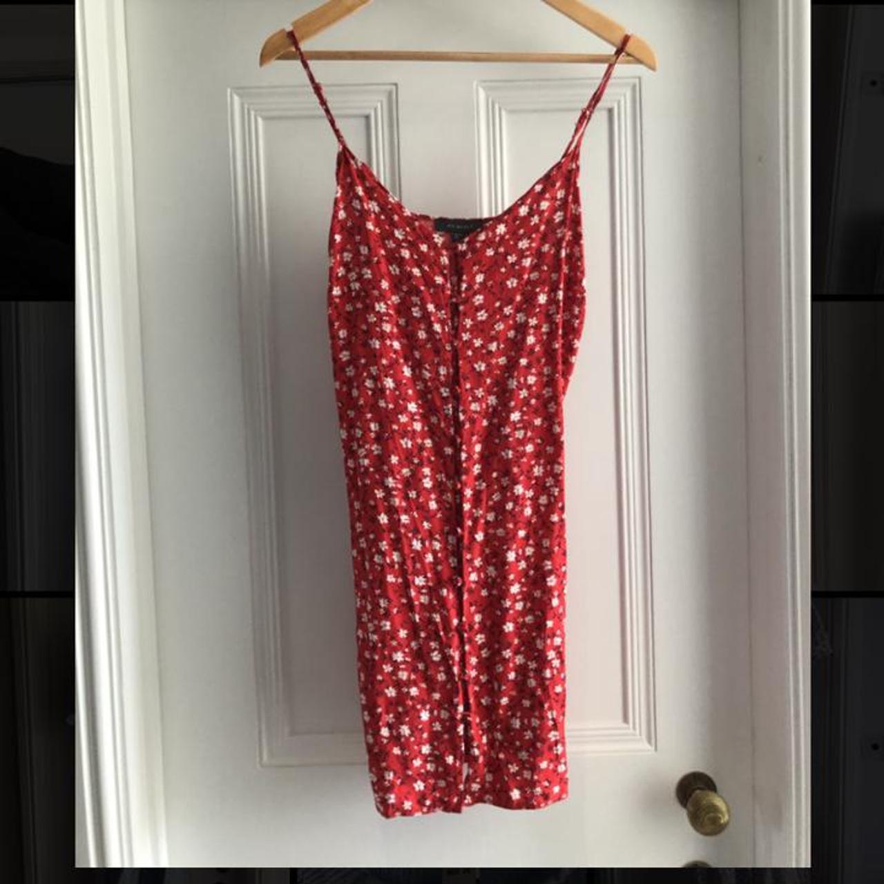 Primark red and white floral strappy dress with tie... - Depop