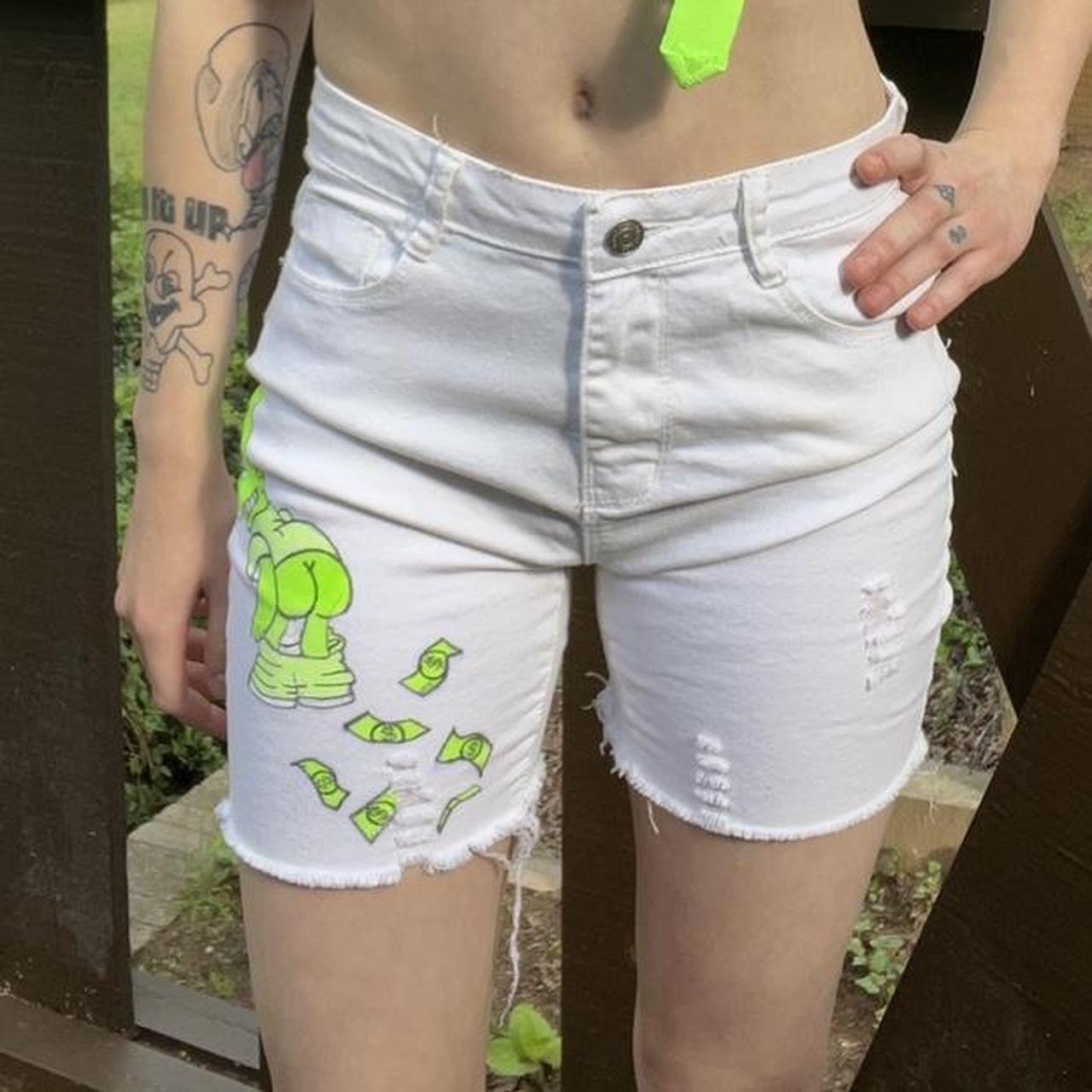 Women's Green and White Shorts Depop