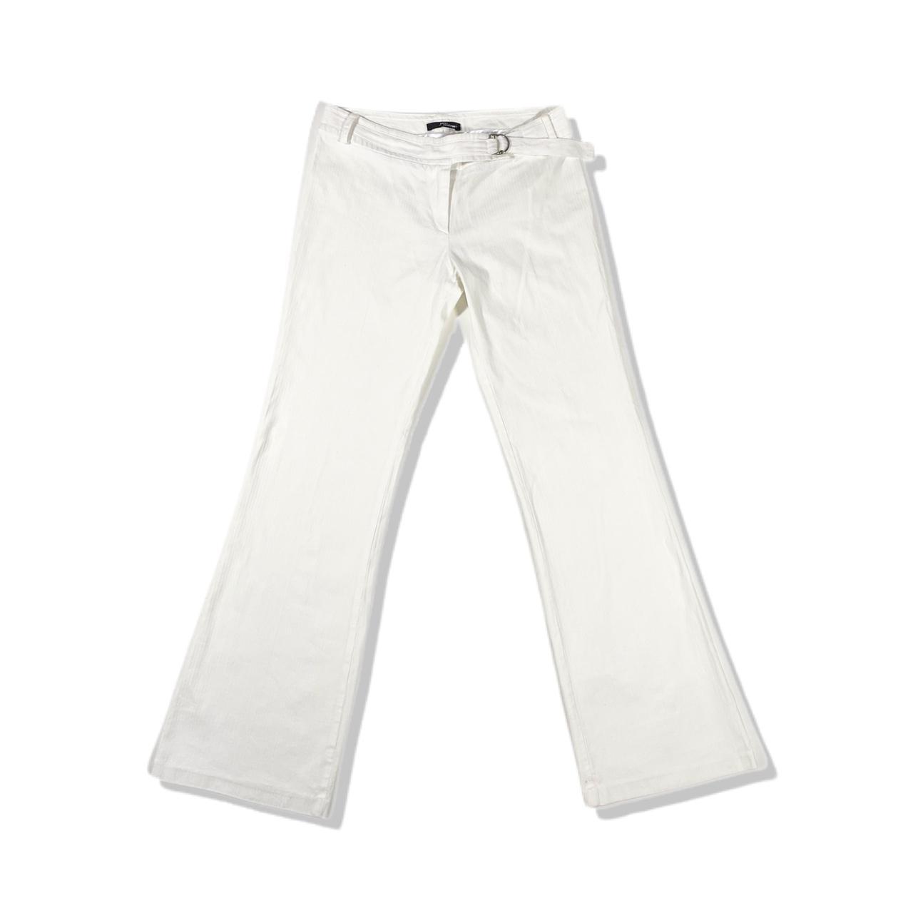 white flared trousers