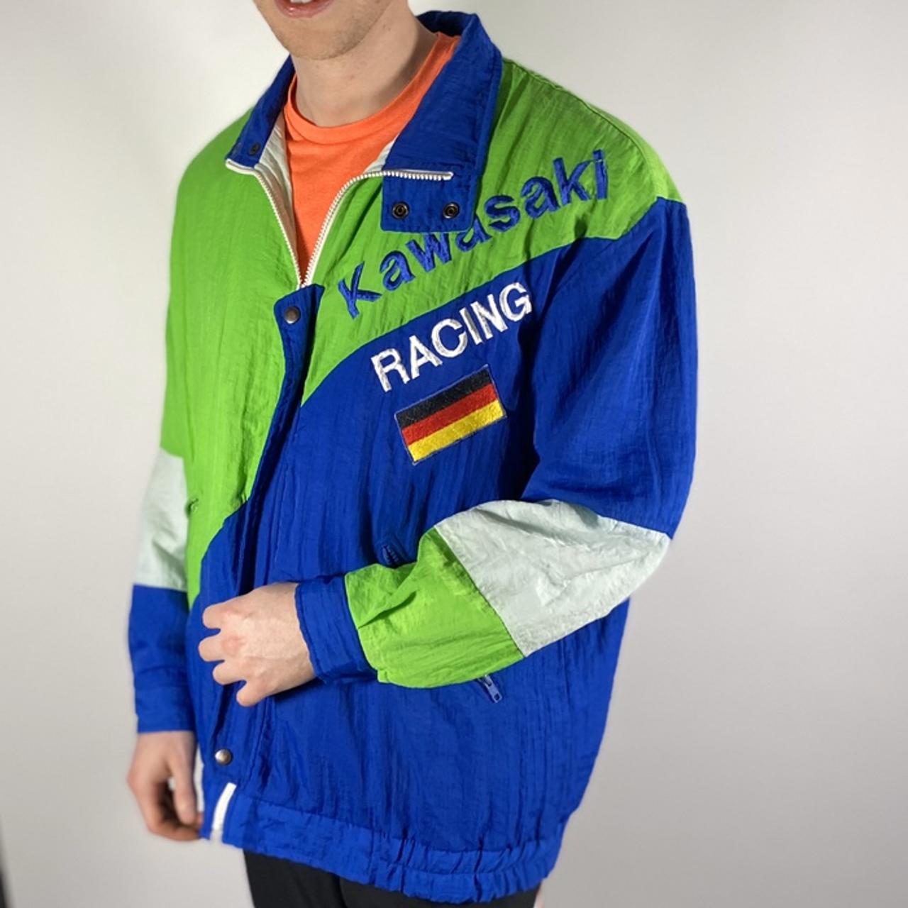 80s Kawasaki Racing swingster zip up jacket in neon...